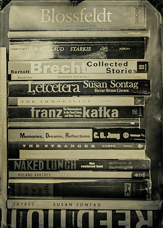 wet plate collodion, stack of books, still life