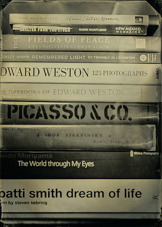 wet plate collodion, stack of books, still life